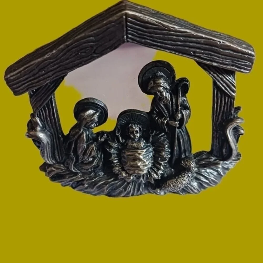 Candle holder standing nativity metal